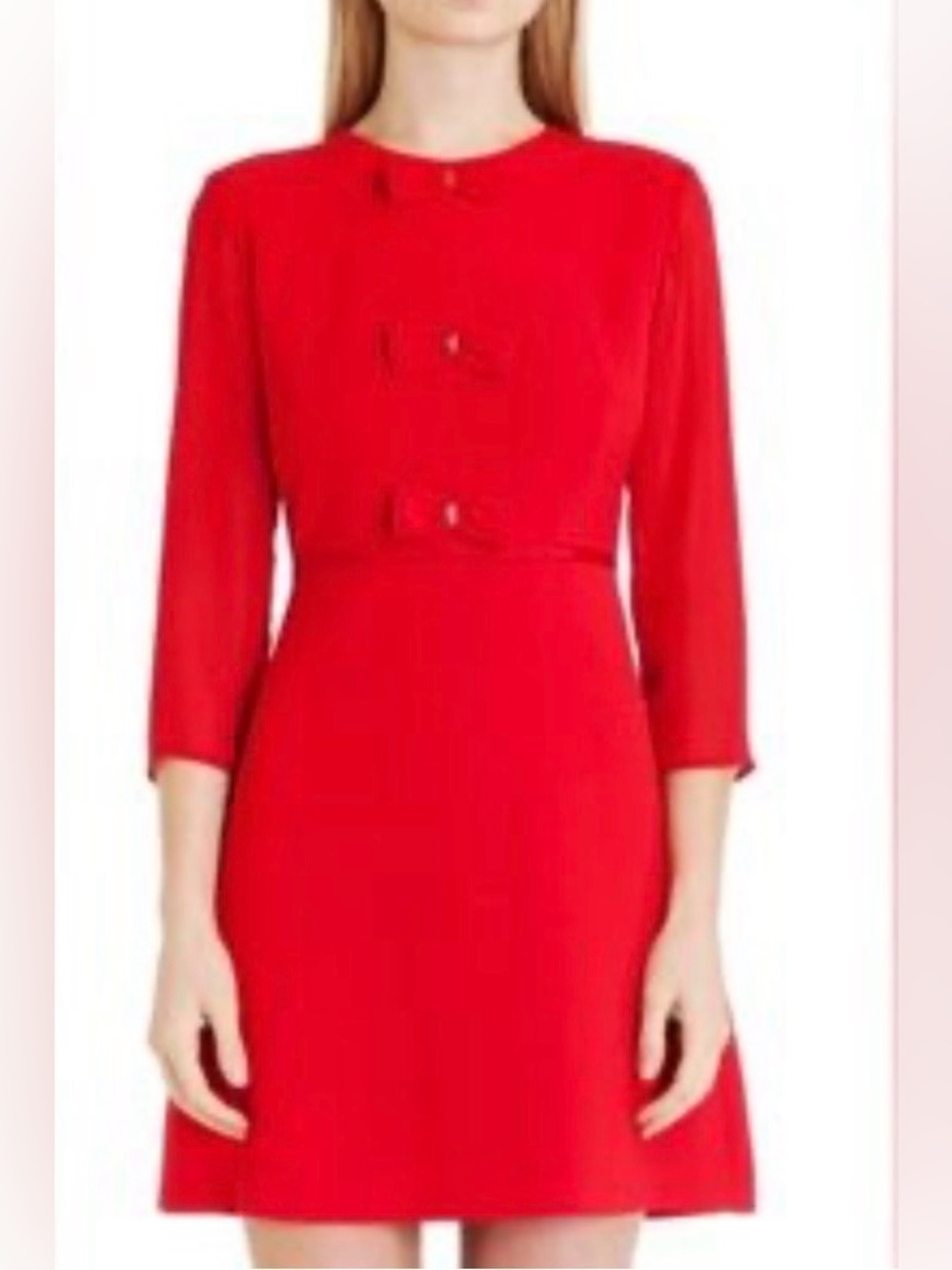 Ted Baker Red Long-Sleeve A-Line Dress with Bow Accents size 3 A1